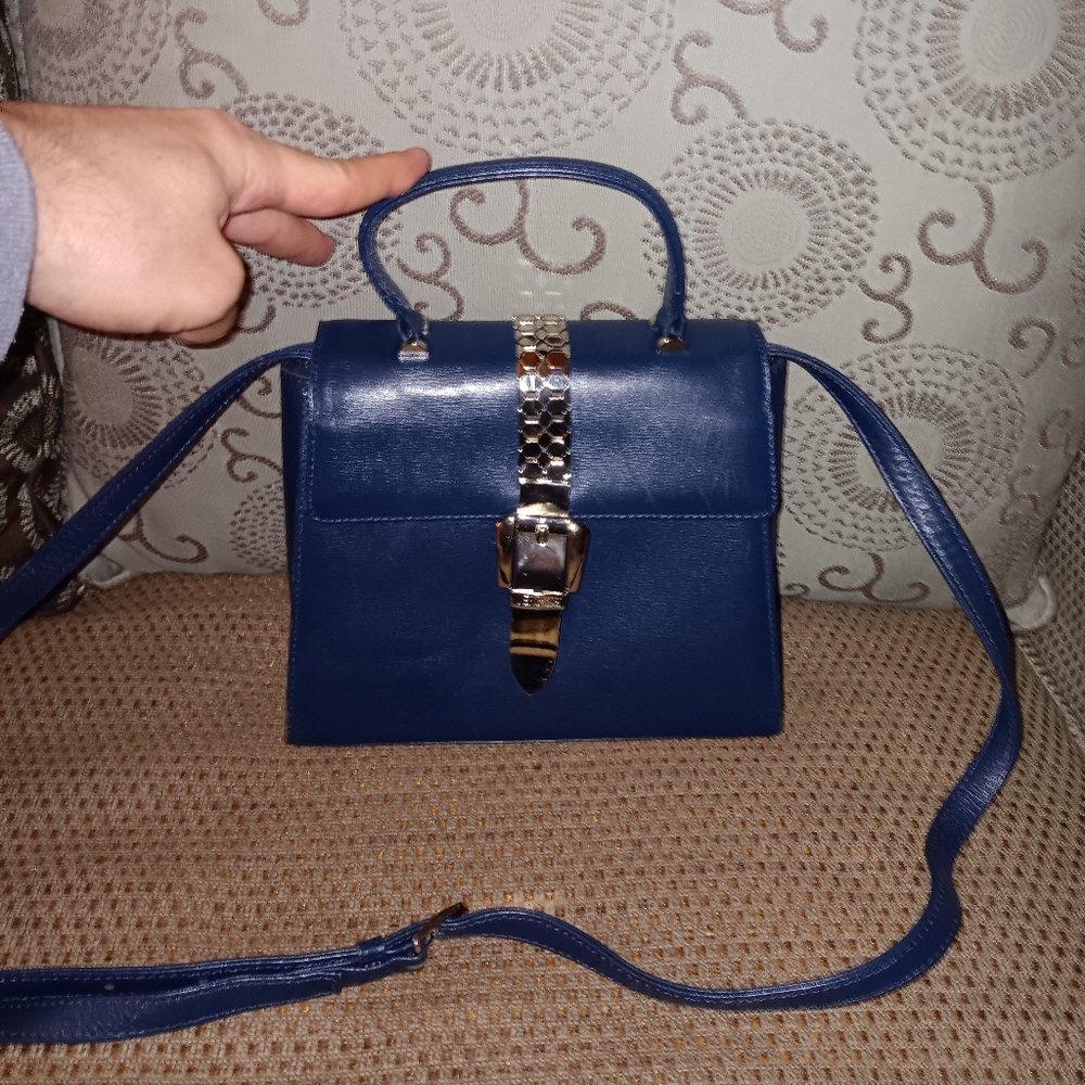 Versace Vintage Blue Leather Crossbody Bag